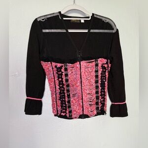 Tricot Chic Italy y2k pink and black mesh blouse